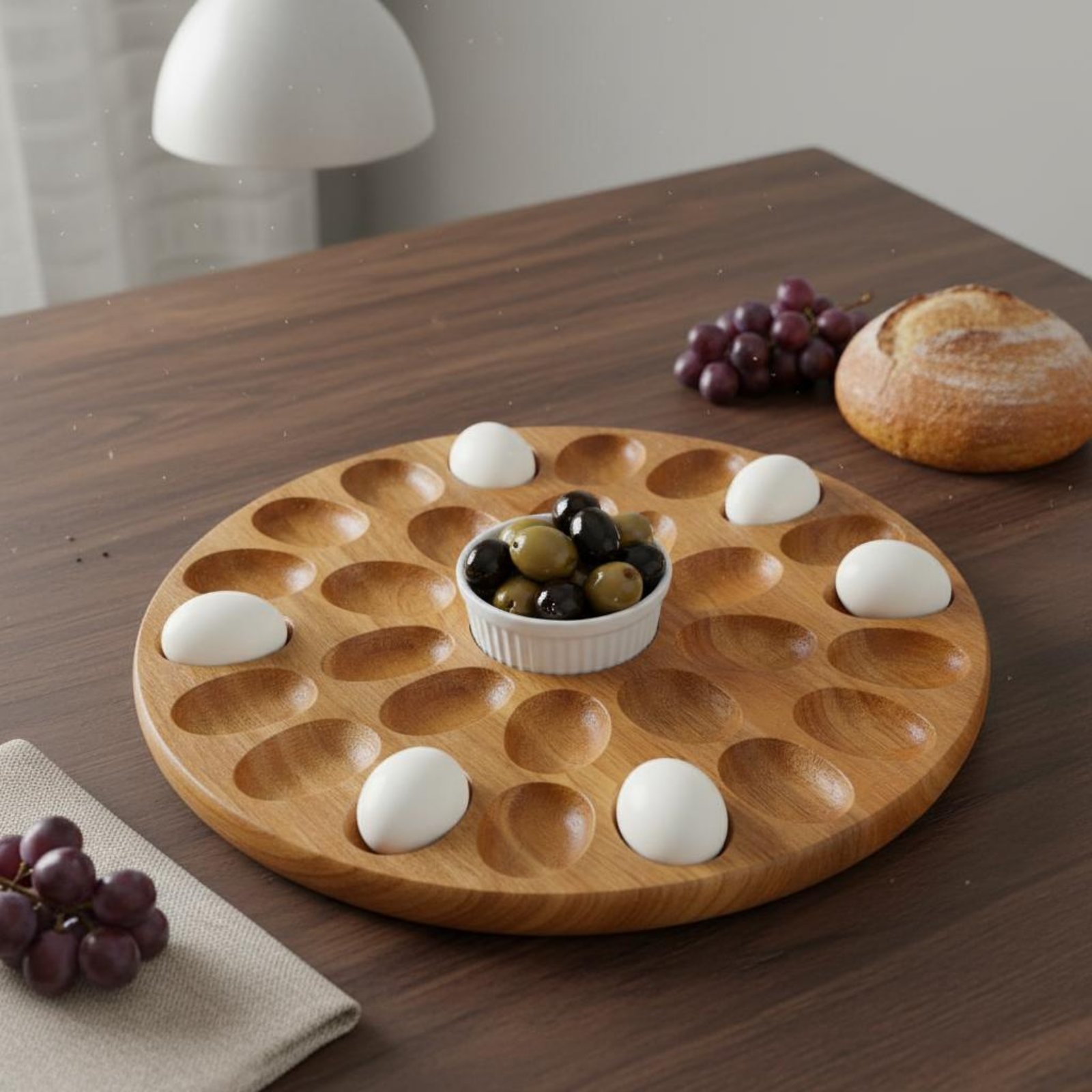 Wooden Serving Tray - Reversible Wooden Oval Tray Natural Wood