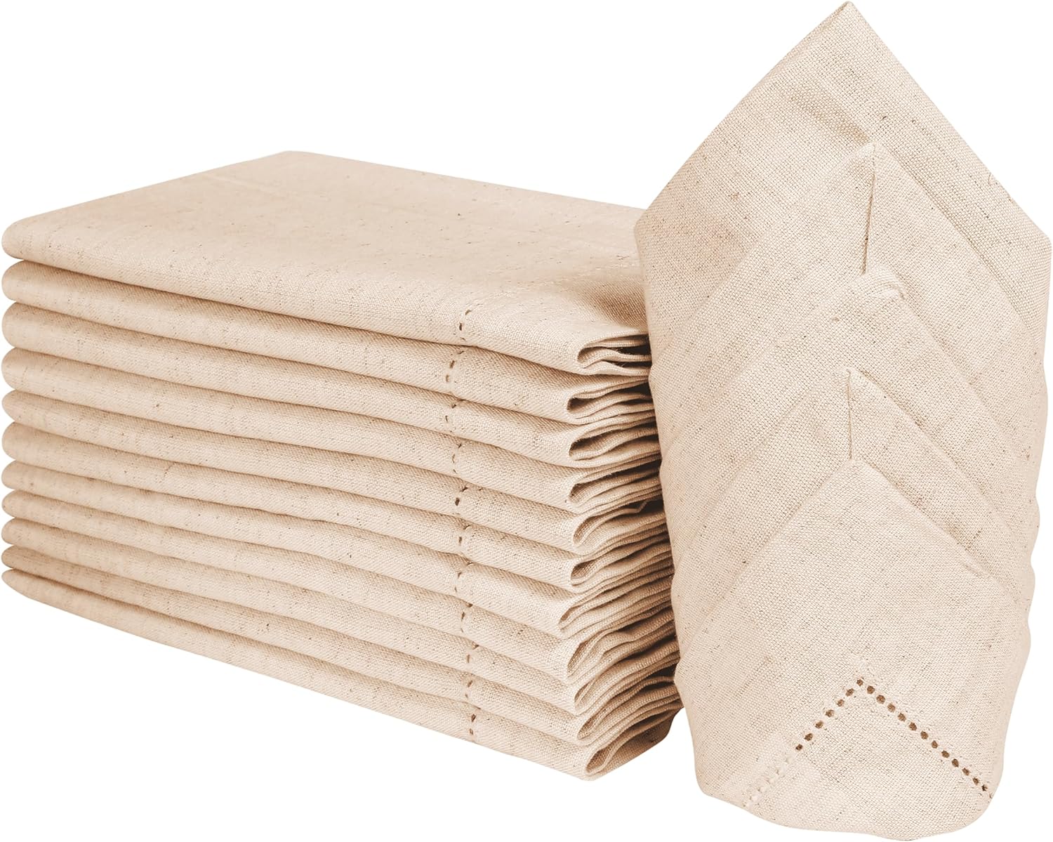 Linen Napkin Set - 1/5/10pcs Hemstitched Linen Khaki Napkins Fabric