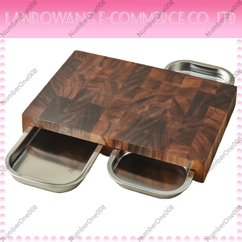 Wooden Serving Tray - Walnut Cutting Board with Stainless Steel