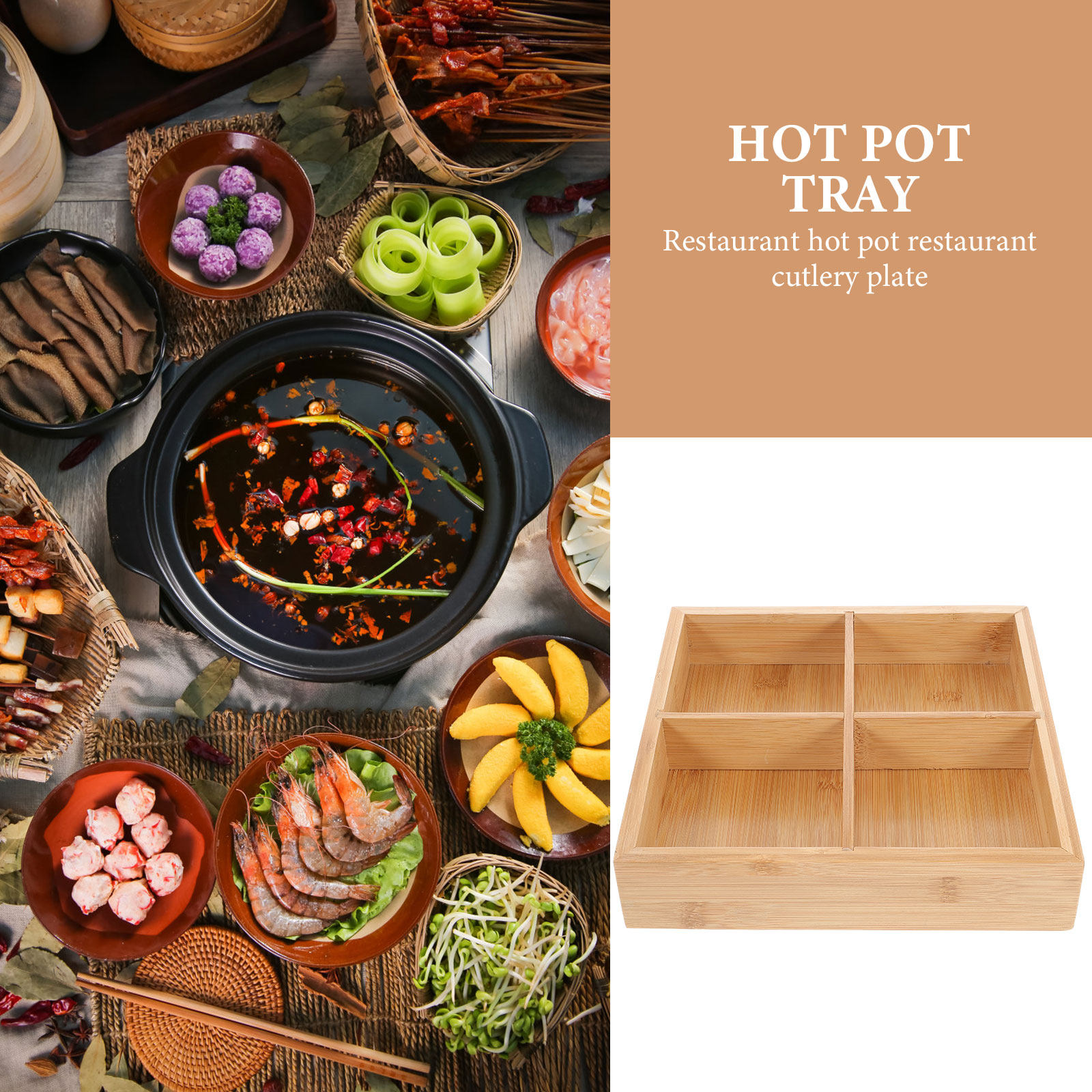 Bamboo Serving Tray with 6 Com - Wooden Serving Tray recension och pris