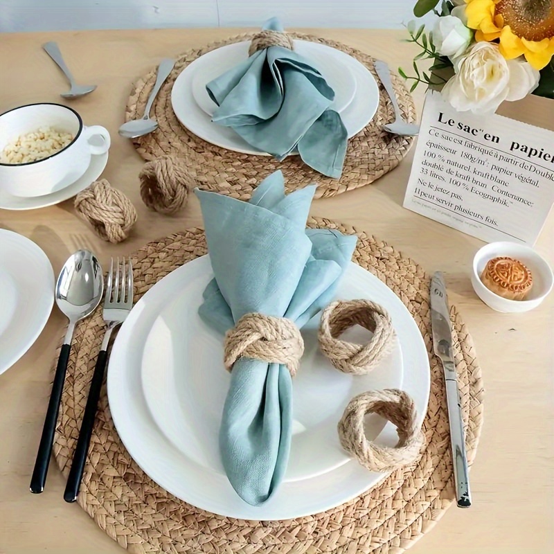 48Pcs Linen Braided Napkin Rin - Linen Napkin Set recension och pris