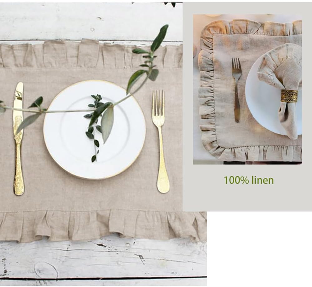 Set of 4 Linen Ruffle Dinner N - Linen Napkin Set recension och pris
