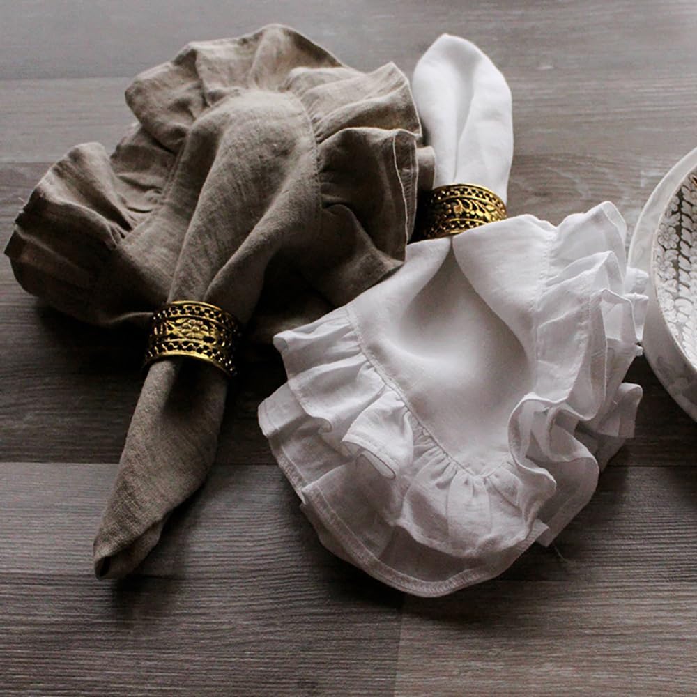 Set of 4 Linen Ruffle Dinner N - Linen Napkin Set recension och pris