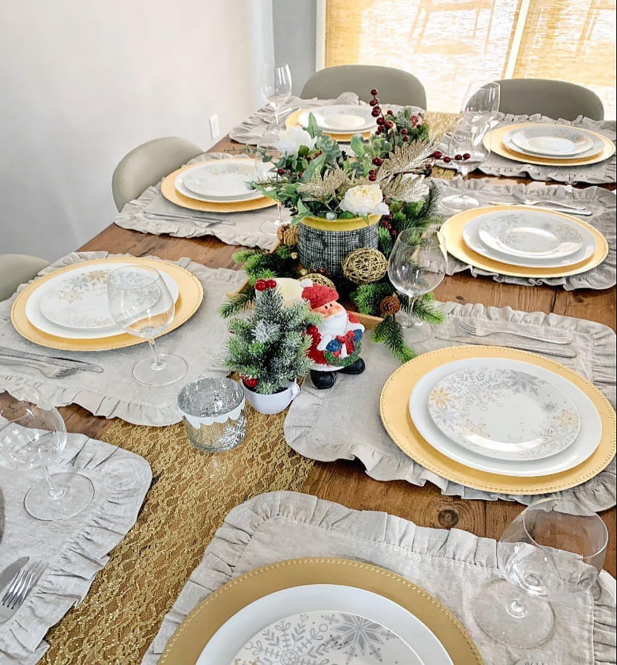 Set of 4 Linen Ruffle Dinner N - Linen Napkin Set recension och pris