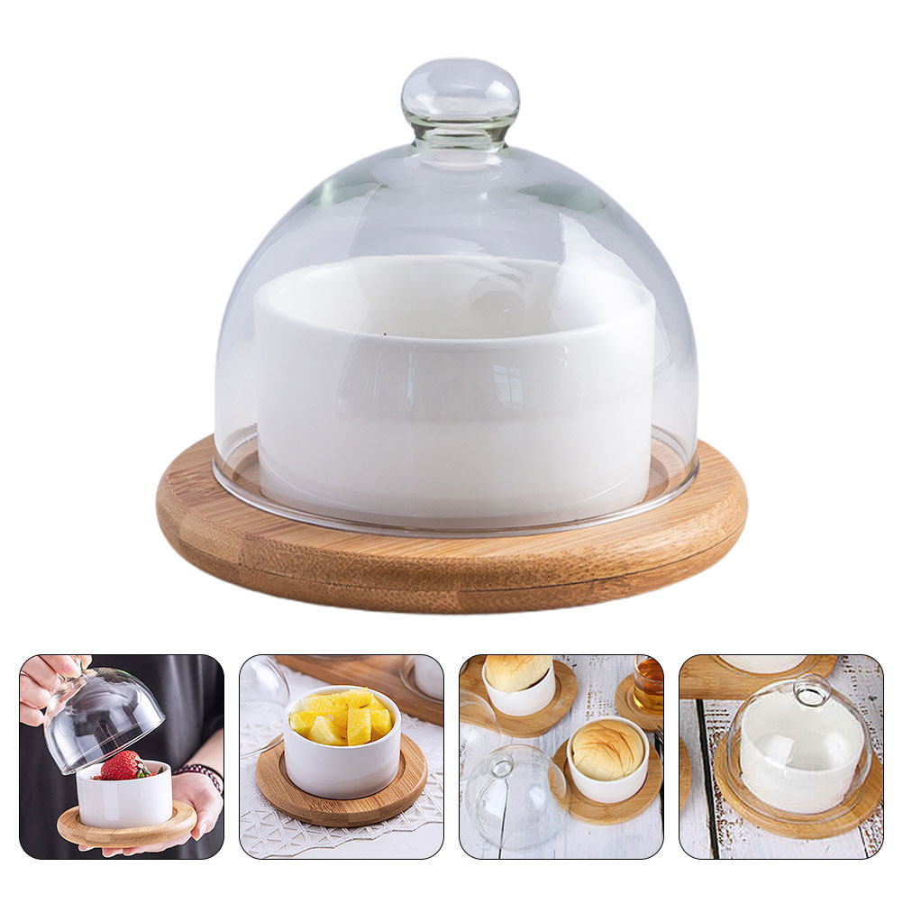 Salad Bowl Set Ceramic with Te - Wooden Serving Tray recension och pris