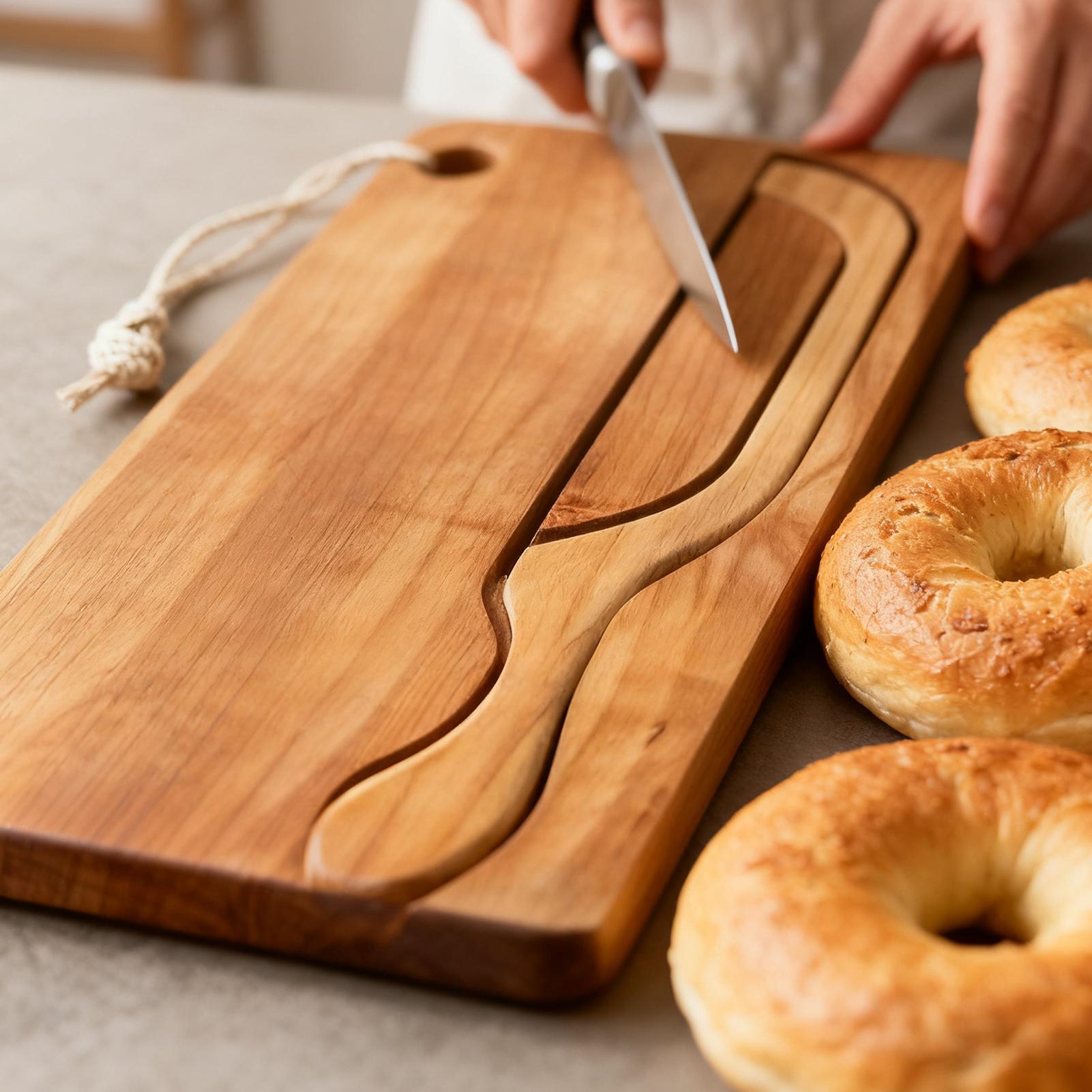 Bread Cutter for Sourdough Bow - Wooden Serving Tray recension och pris