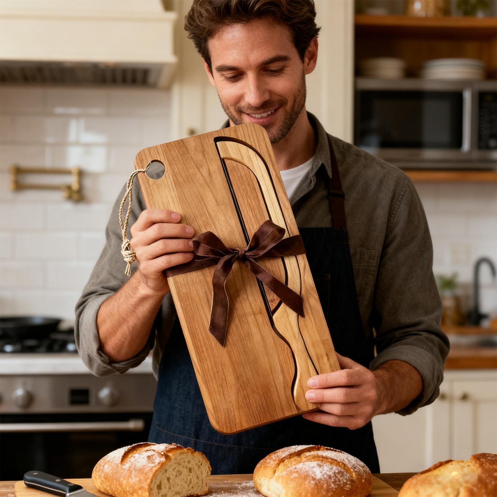 Bread Cutter for Sourdough Bow - Wooden Serving Tray recension och pris