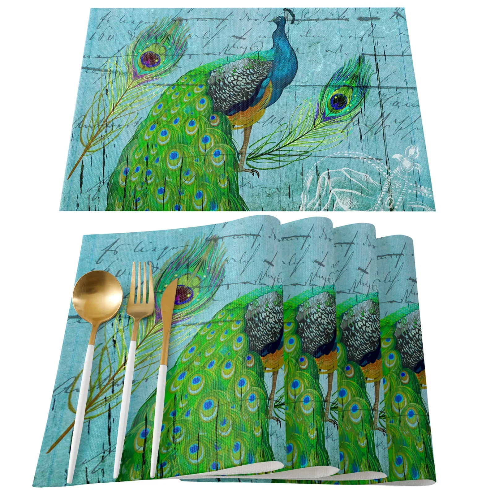 4pcs Set Table Mats Peacock Fe - Linen Napkin Set recension och pris