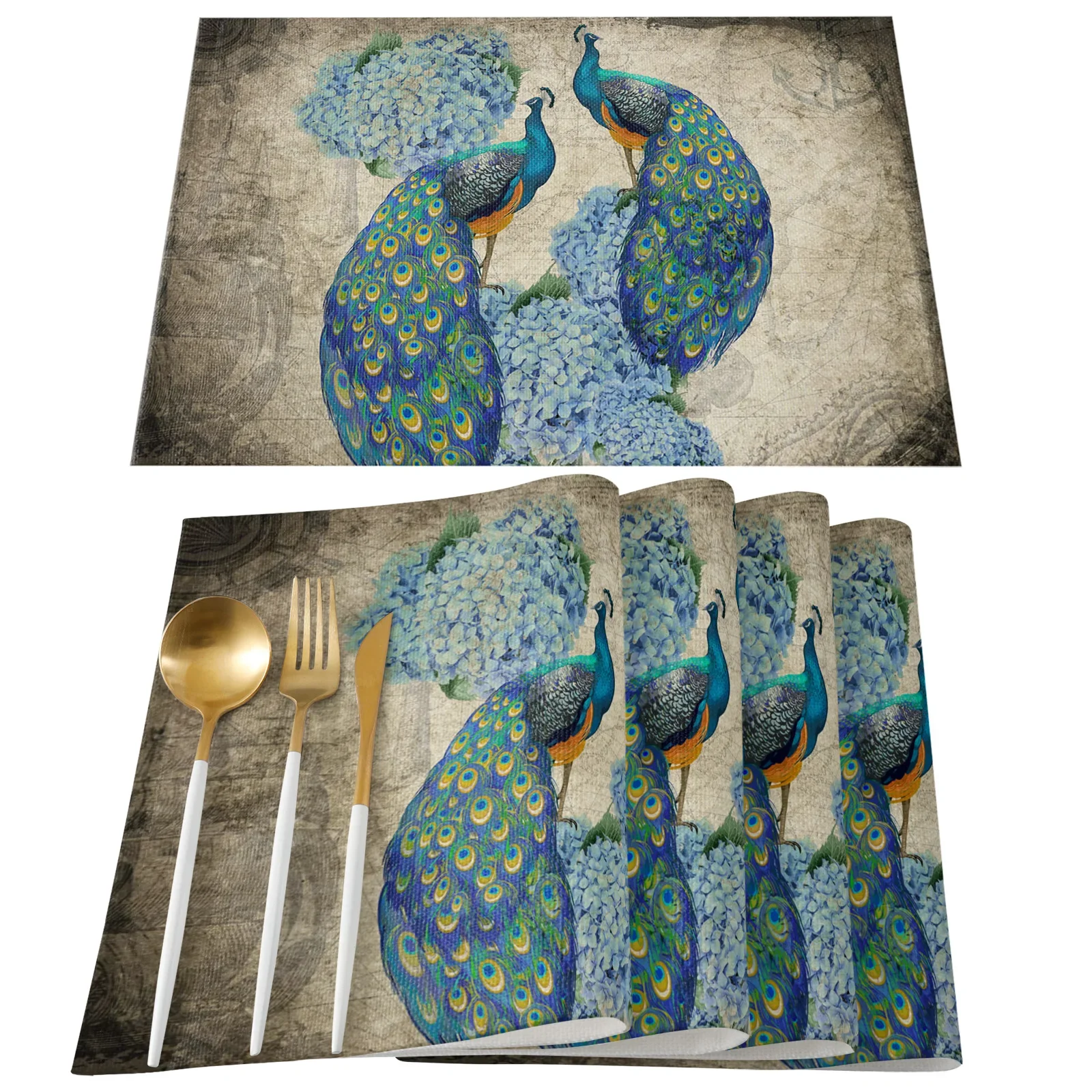 4pcs Set Table Mats Peacock Fe - Linen Napkin Set recension och pris